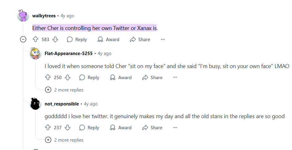 cher reddit celebrity who manage their own social media